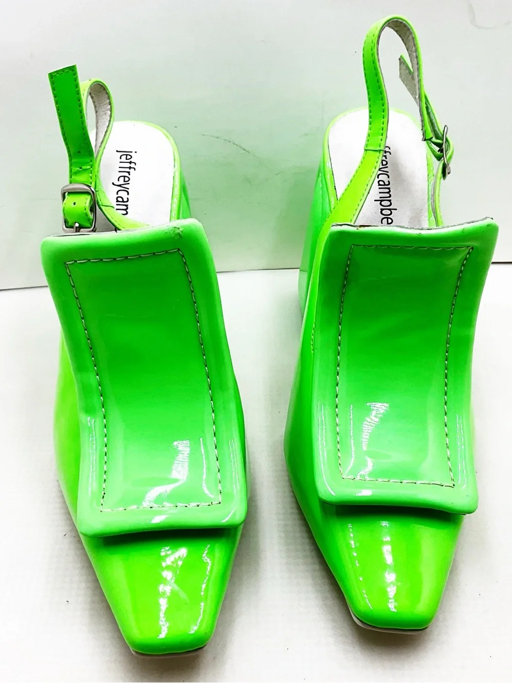 🆕{Jeffery Campbell} Picasso Neon Green Square-Toe Slingback Heels